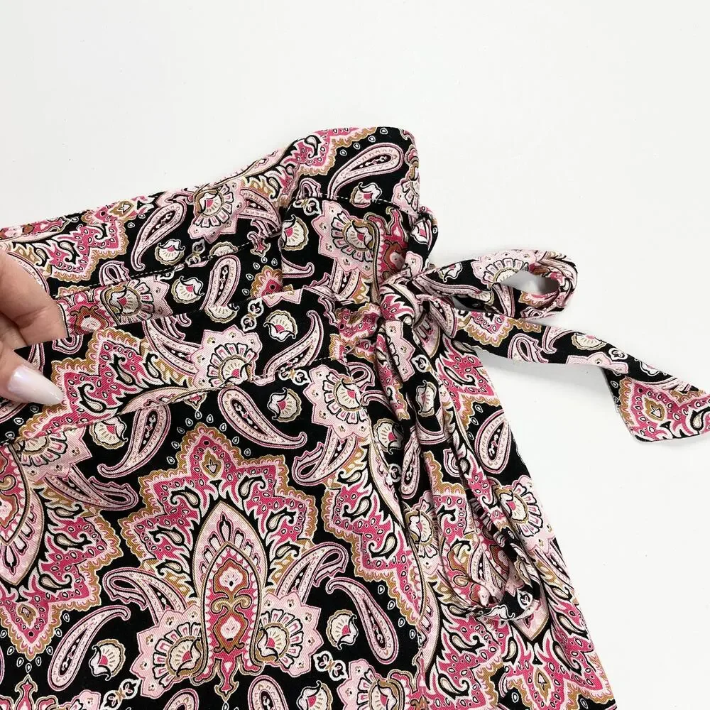 Maurices Womens 18W Wrap Skirt Pink Paisley Coastal Preppy‎ Brunch City Chic